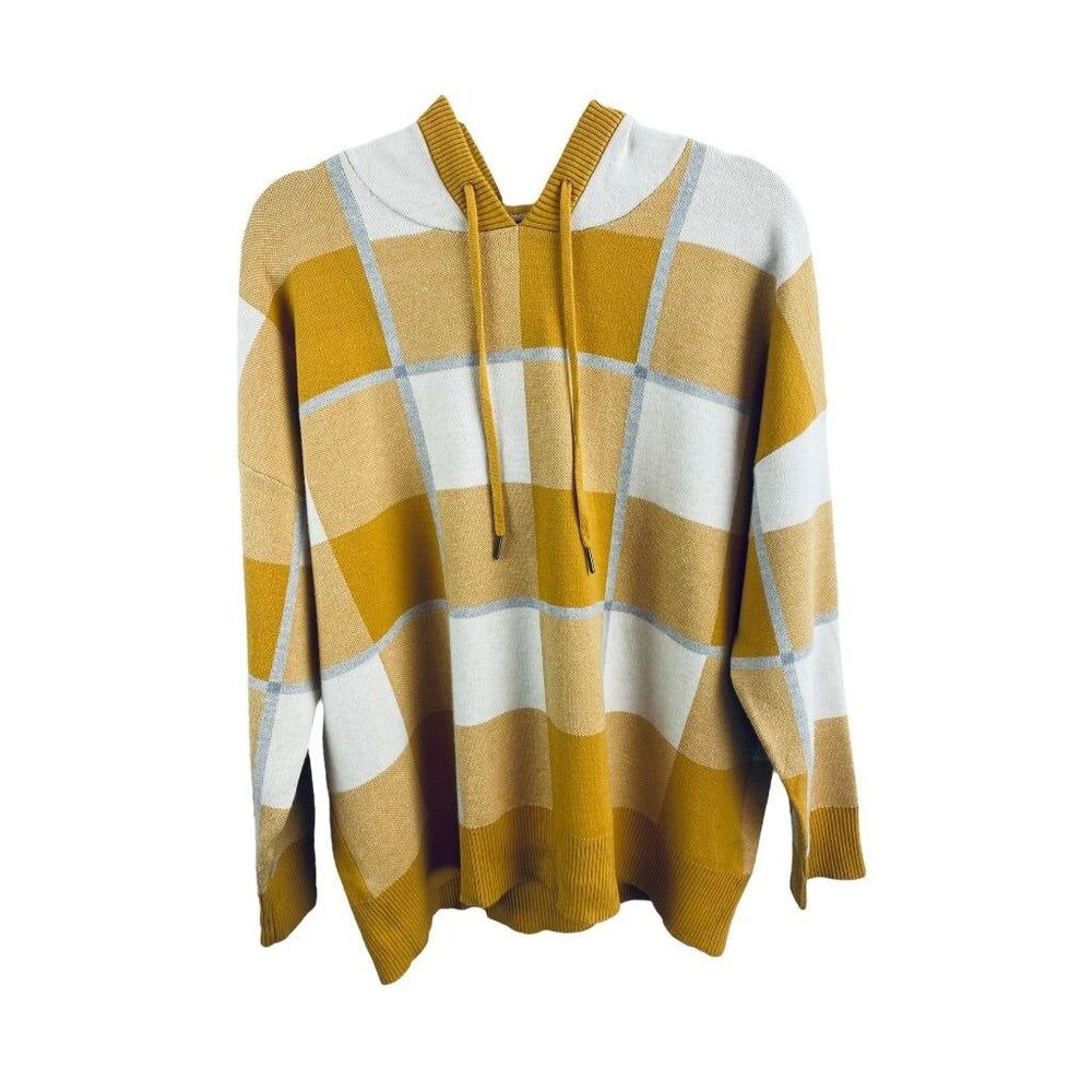 1X‎ Rachel Roy Women's Gold Gray Plaid Soft Pullover Sweater